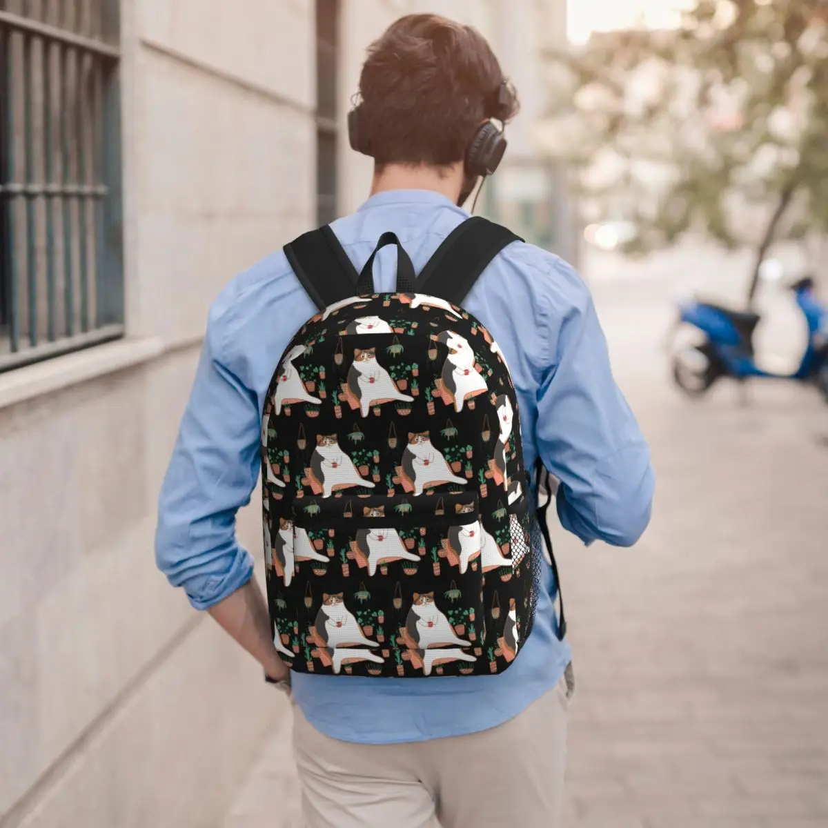 Calico Cat With Pot Plants Cat For Mom Student Backpack School Bag Hiking Travel Daypack for Boys Girls Bookbag Shoulder Bags