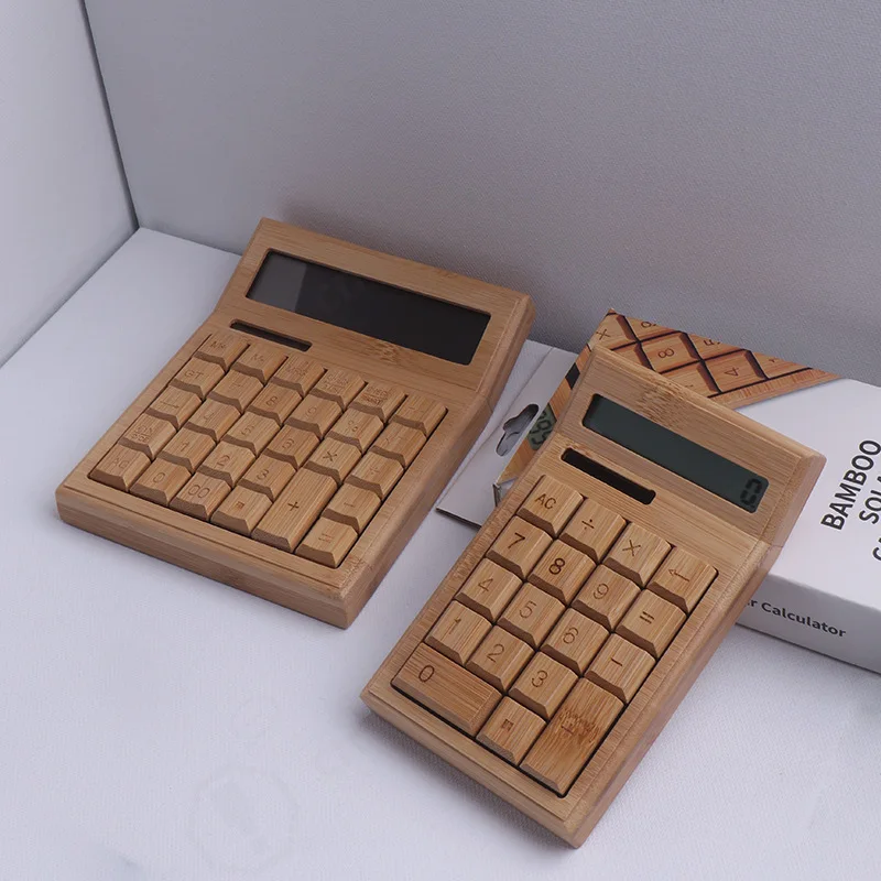 Handmade Bamboo Solar Powered Calculator Portable Eco Friendly Office School Travel Supplies Natural Bamboo Craft Desktop