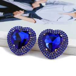 Fashion Heart Sparkly Crystal Big Stud Earrings For Women Girl Trend Luxury Brand Cute Charm Unusual Party Jewelry Accessories