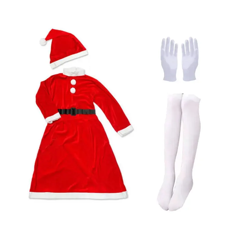 Traje de cosplay do Papai Noel para crianças e adultos, roupas de manga comprida para meninos e meninas, vestido de Natal para crianças