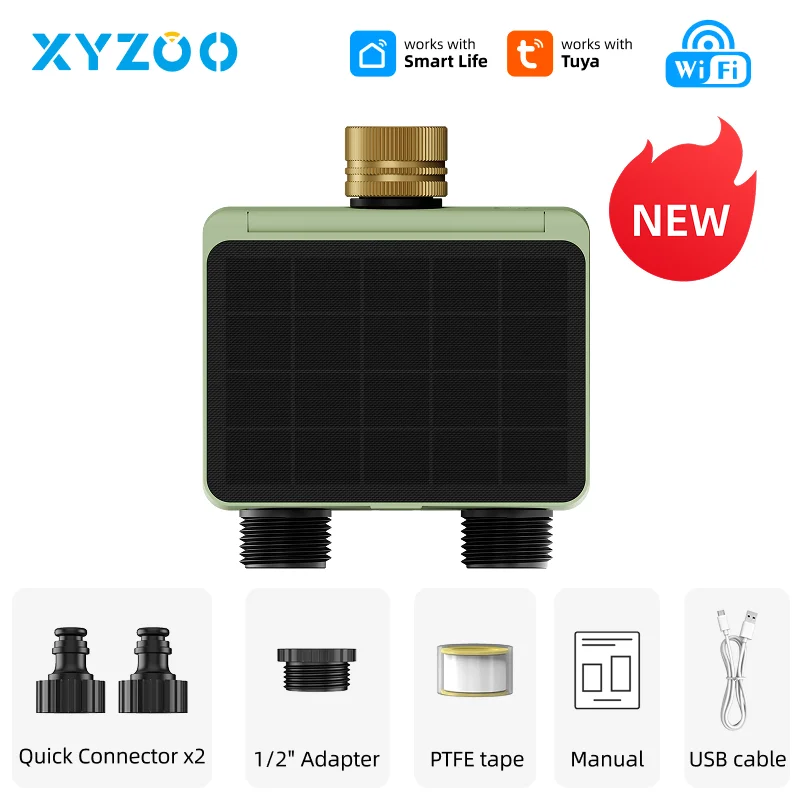 

Умный автоматический таймер полива Smart Solar 2Zone с Wi-Fi управлением через приложение Tuya, контроллер для садовых оросительных систем, система полива для наружных шлангов
