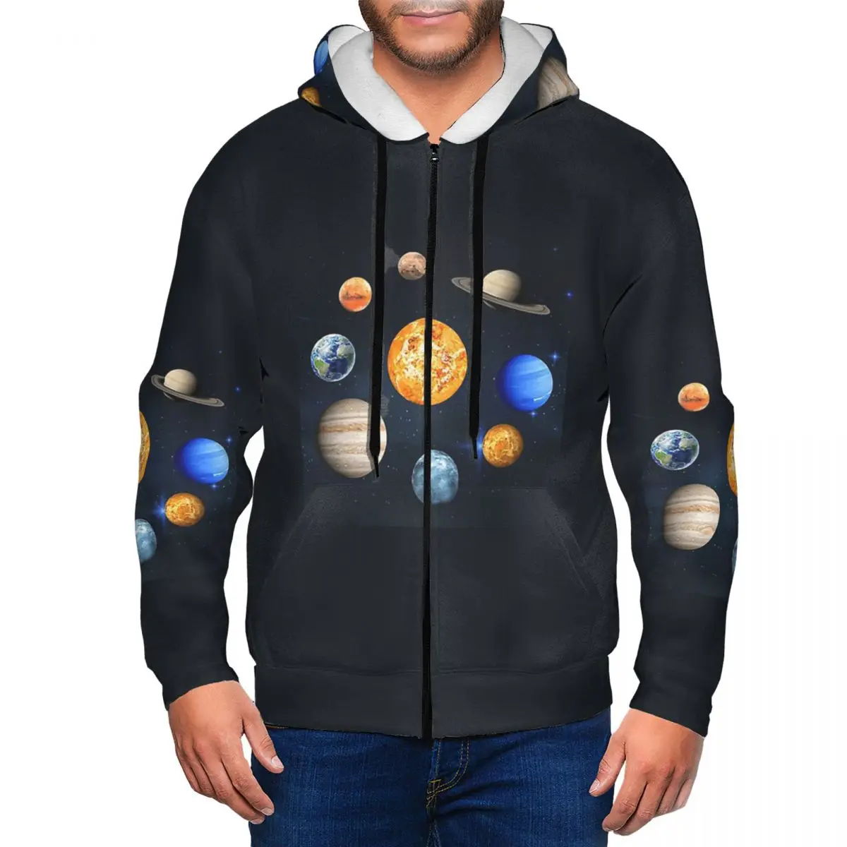 Solar System Space Planets Universe Zipper Hoodie Harajuku Pullover Autumn Winter Men Women Sweatshirt Long Sleeve Tops
