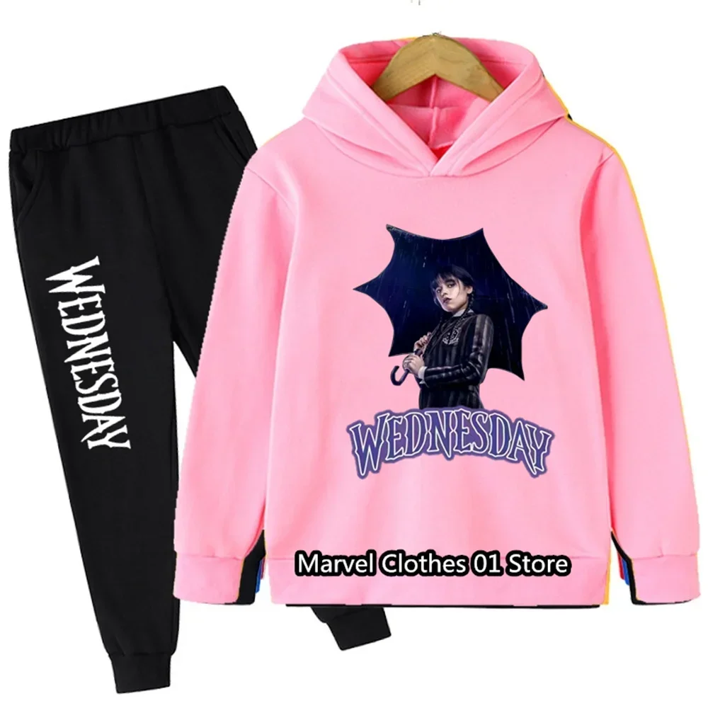 Kids Autumn Spring Wednesday Family Tracksuits Girls Boys Clothes Suits 2-13 Years Children 2pcs Hoodies Clothing Sets