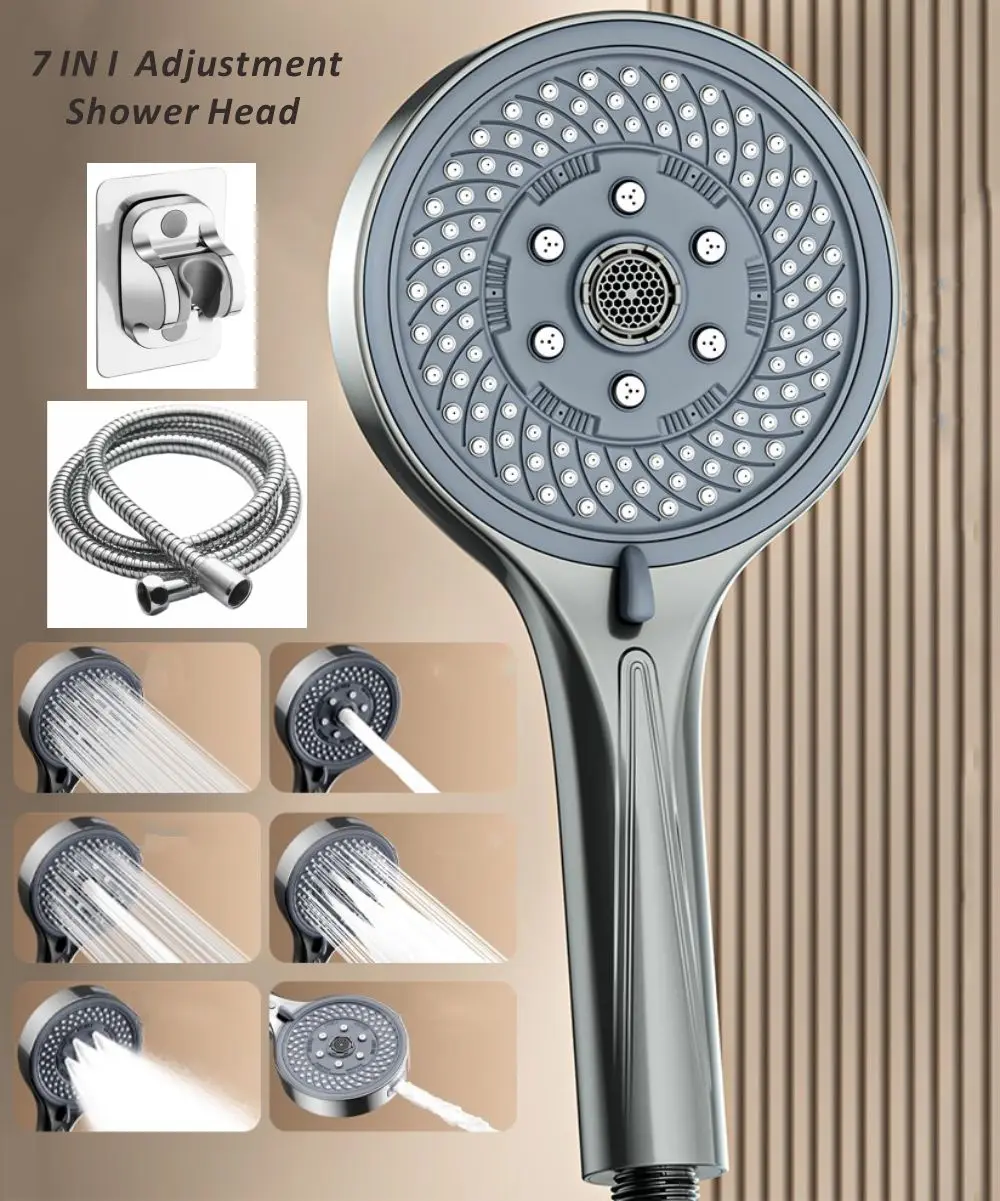 New 13CM Large Panel 7 Modes Adjustable Shower Head High Pressure Massage Shower Filter Element Home Set Bathroom Accessories
