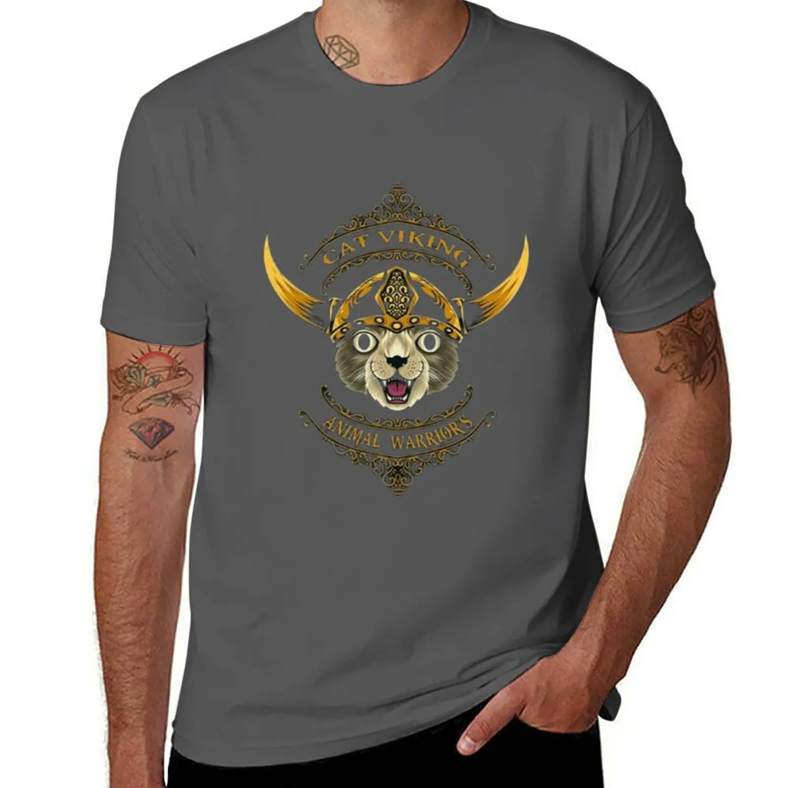 

Cat viking T-Shirt plus size tops designer shirts t shirt men 100℅ cotton