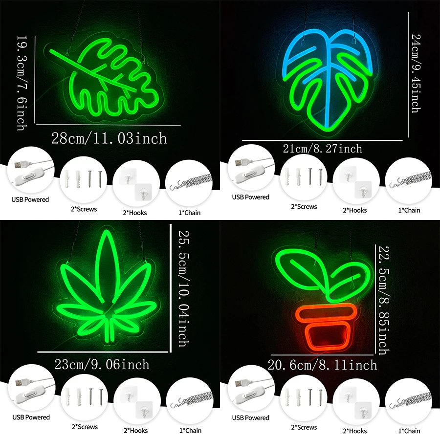 Plant Series Led Neon Sign, Usb Powered With Switch, Used For Bedroom, Club, Bar Party, Flower Shop Art Decor, Easy To Hang.