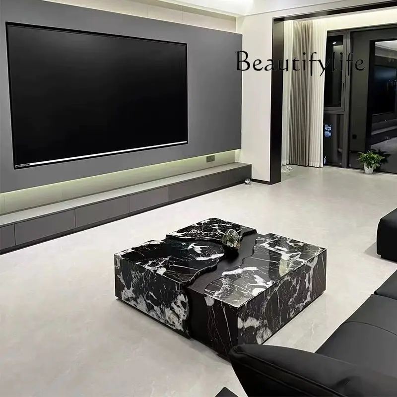

Natural marble coffee table new designer light luxury square large apartment Italian simple fashion