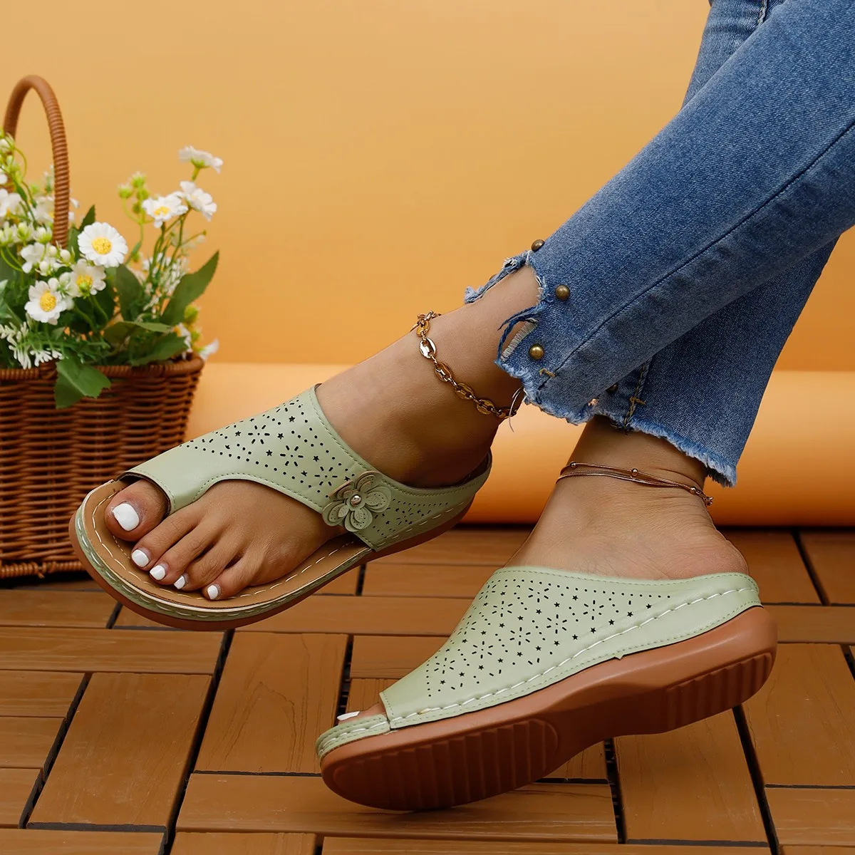 Sandalen Vrouwen Retro Hakken Sandalen Zomer Schoenen Vrouwen Slip Wedge Sandalias Mujer Zachte Hakken Slippers Indoor Outdoor