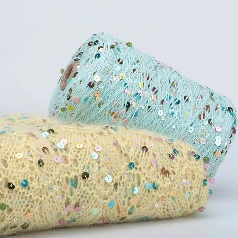 

500 г чистая хлопковая пряжа с блестками, тканый свитер ручной работы «сделай сам», нить для вязания крючком для шляпы, аксессуары, пряжа для вязания, праздничный подарок