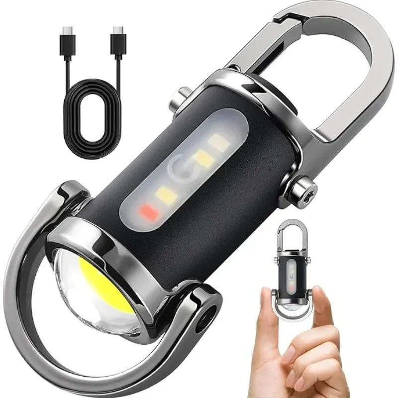 Rechargeable Keychain Flashlights 800 Lumens EDC COB Work Light 7 Modes Emergency Keychain Light for Walking Searching Hiking