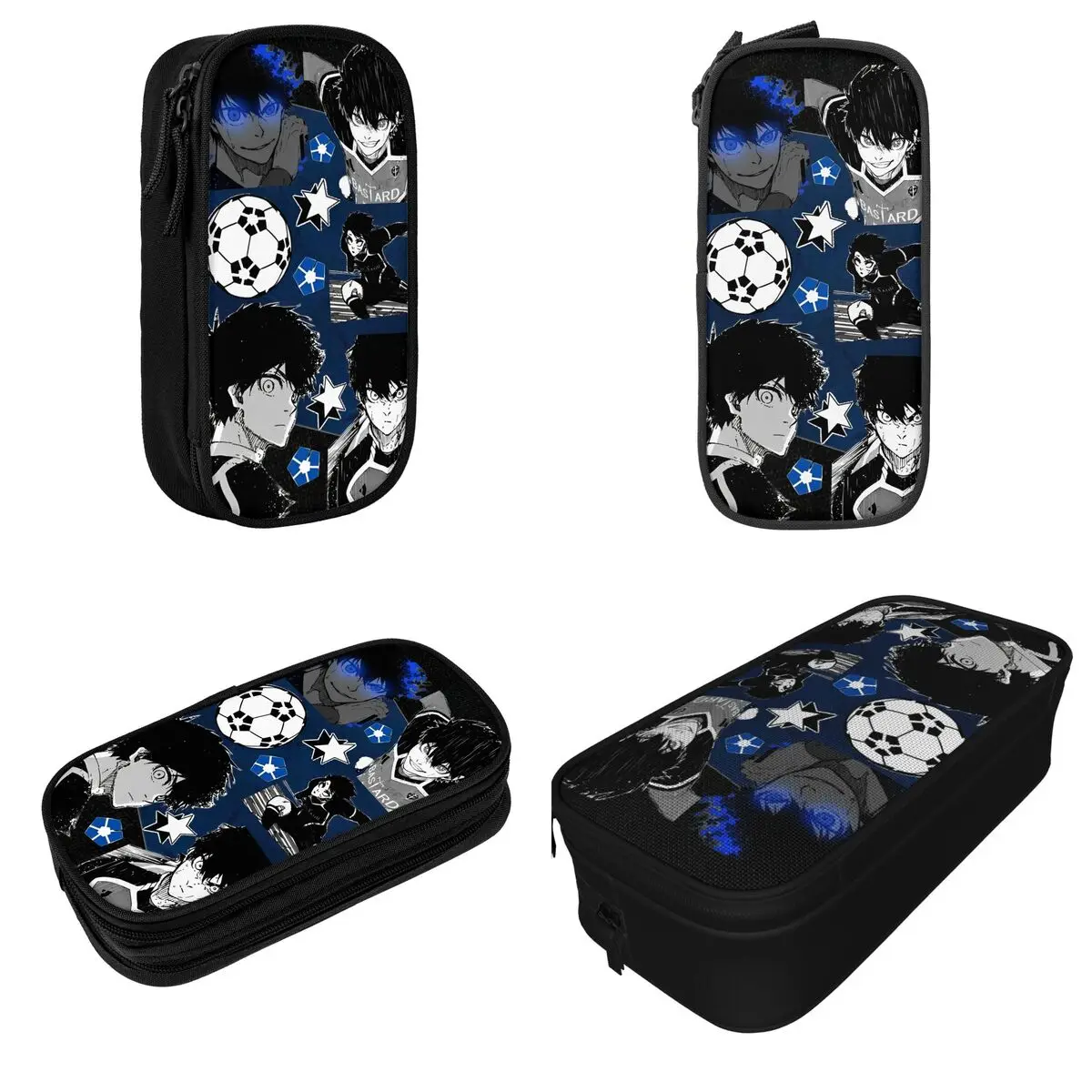 مقلمة قفل أزرق إبداعية لكرة القدم أنيمي حامل قلم حقائب طالب سعة كبيرة اللوازم المدرسية هدية قلم رصاص الحقيبة