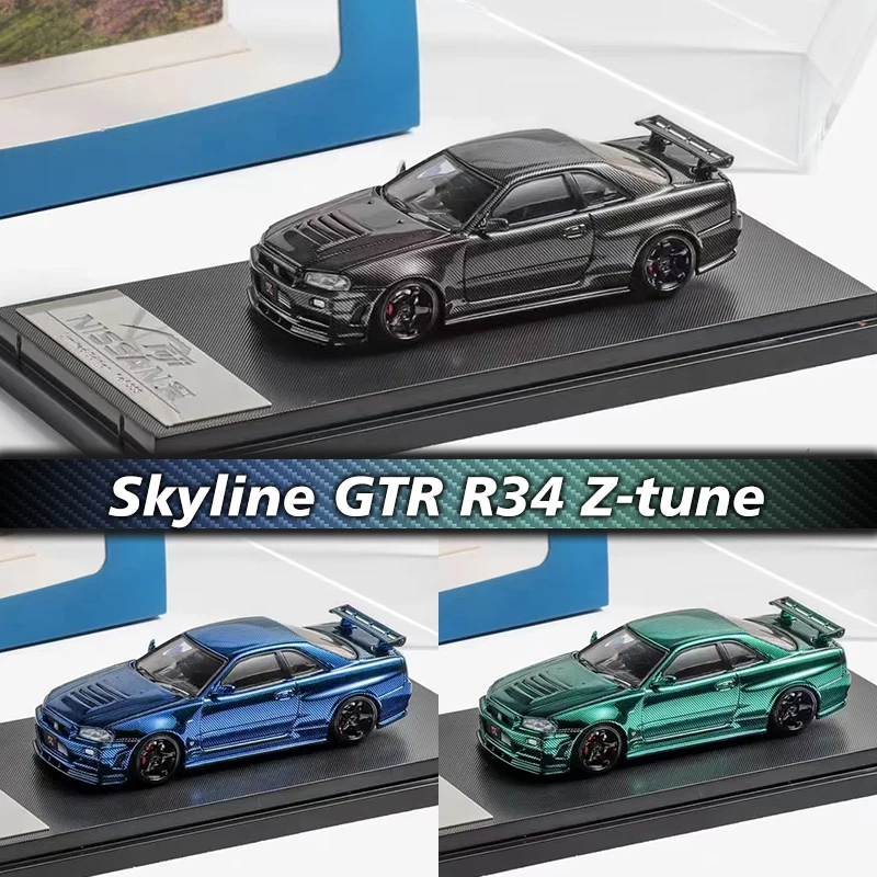 

PreSale FUJI 1:64 Skyline GTR R34 Z Tune Carbon Chrome Diecast Diorama Car Model Collection Miniature Toys