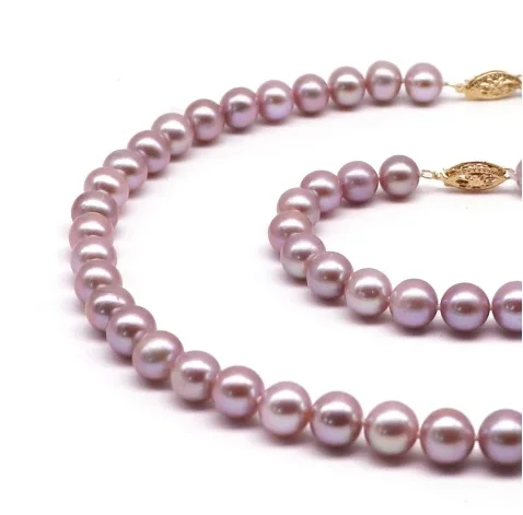 

18 inch natural AAAAA 7-8mm South China Sea purple pearl necklace bracelet 7.5-8-inch 14K