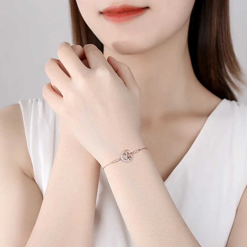 Cute The Little Prince Charm Bracelet Romantic The Little Prince Moon Bangle Bracelet Blue Crystal Clasp Chain Wristband Girl Wo