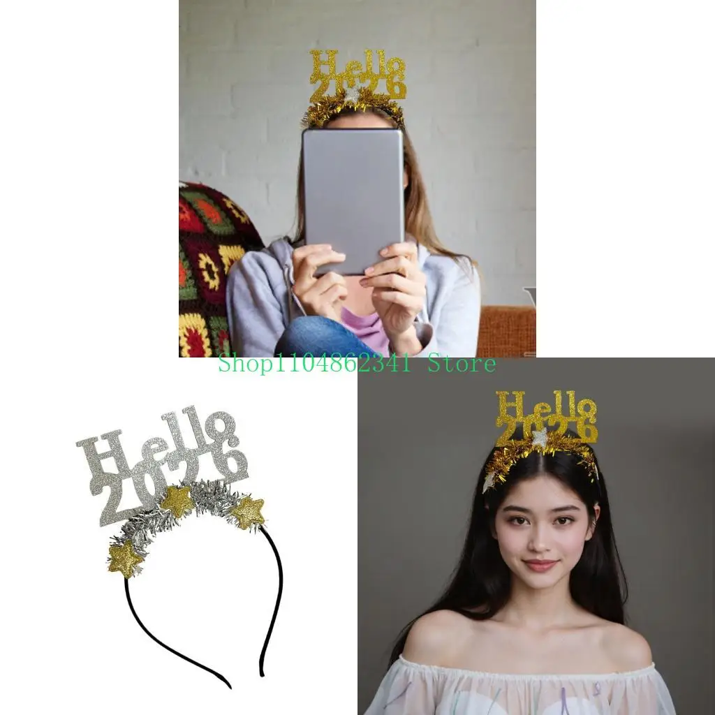 5ASD يتلألأ في العام الجديد عصابات رأس 2026 Glitters Stars Hairband Night Party Essential