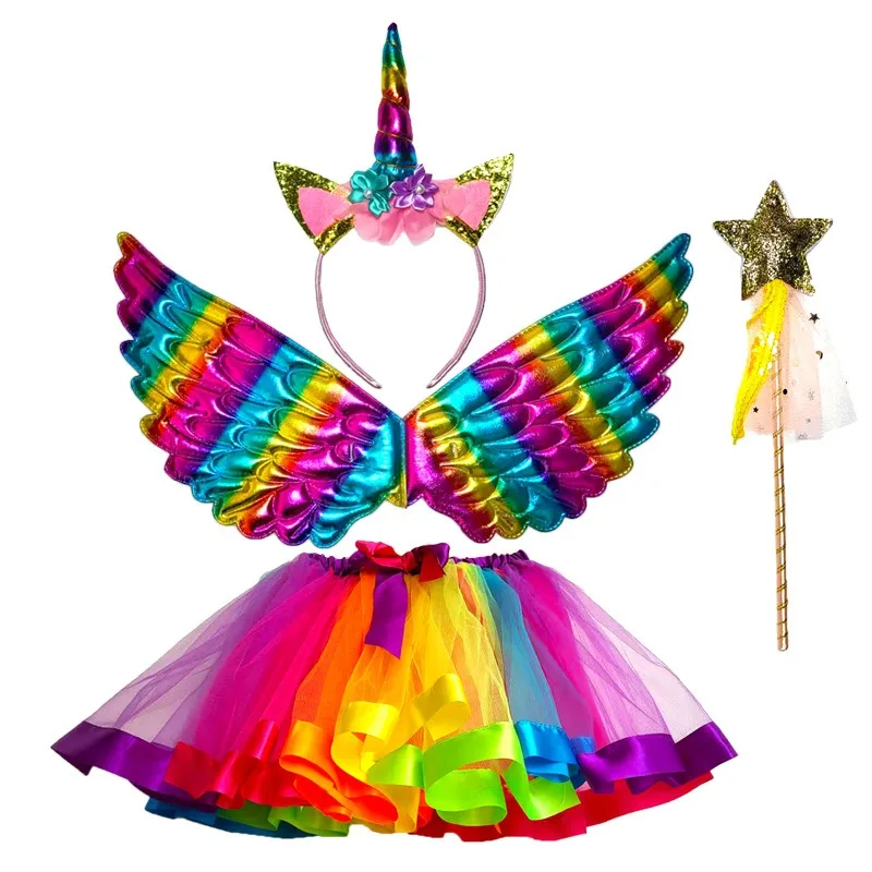Girls Angel Wings Tutu Dress Stage Performance Costume Party Set