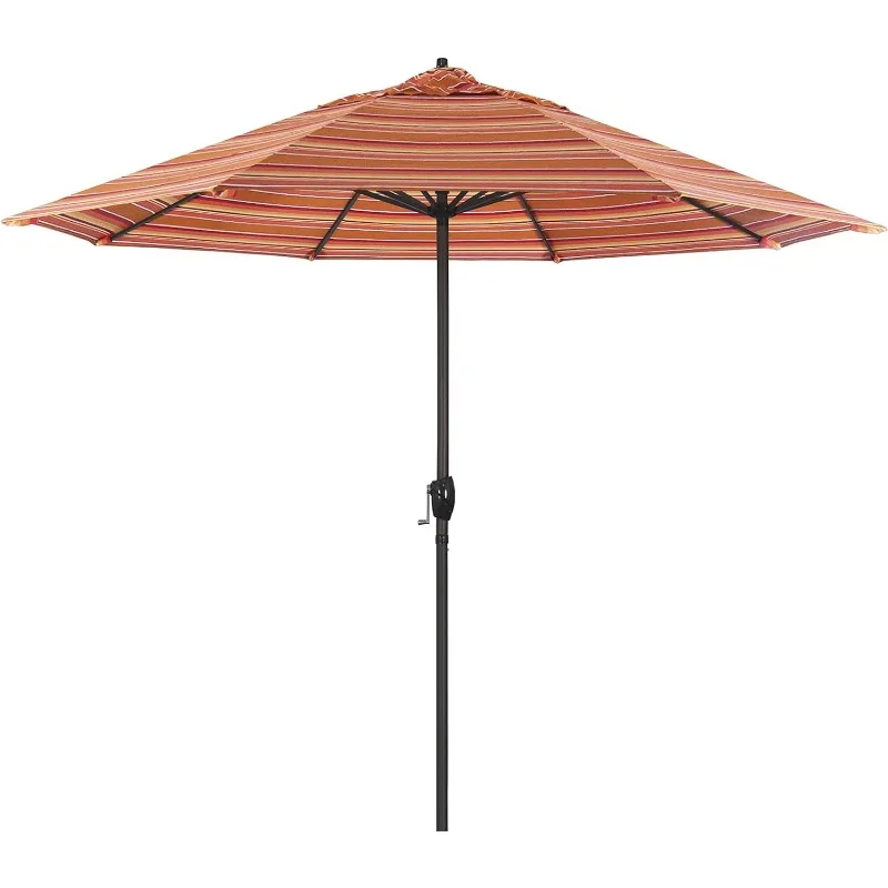 9' Rd Sunbrella Aluminum Patio Umbrella, Crank Lift, Auto Tilt, Bronze Pole