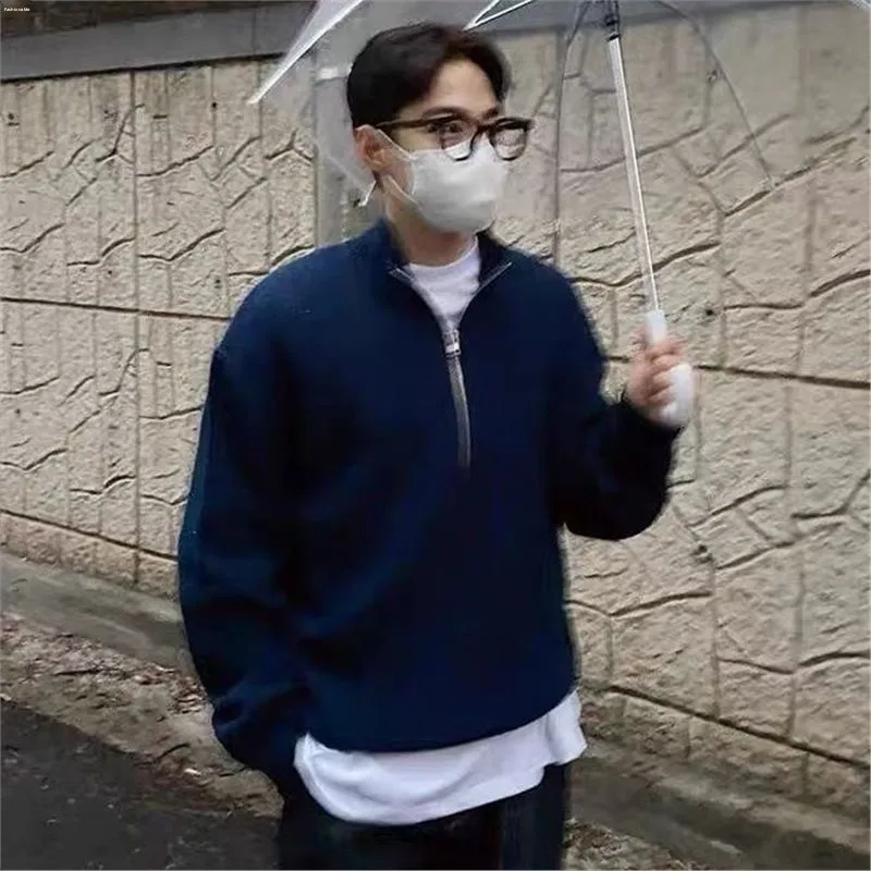 

f-Zip American Sweater Lazy High-End Men's Autumn Winter Pure Color Korean Sle Turn Collar Knitted Sweater Trendy