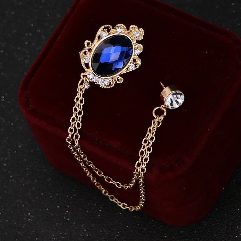 ASLSAW 1 Pcs Trendy Men's Suit Brooch Tassel Corsage Host Inlaid Gem Pin Buckle Badge Retro Female Corsage Male Accessories