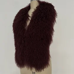 New Real Mongolian Fluffy Fur Halter Top Vests Backless bandage Sleeveless Jackets Top Outerwear Coat