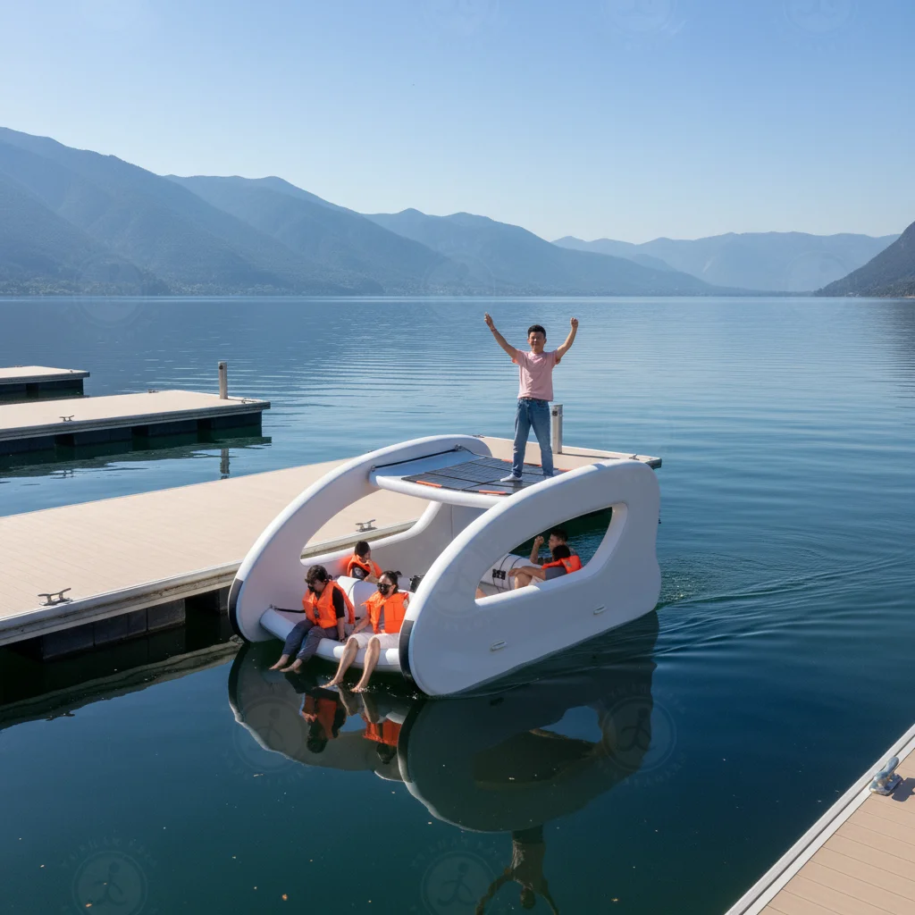 Outdoor DWF Inflatable Yacht Portable Splicing Water House Luxury Offshore Electric Catamaran