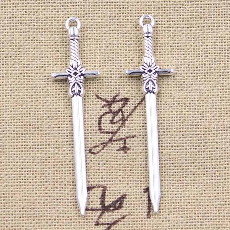 20 piezas dijes espada daga 49x12mm colgantes de Color plata antigua manualidades DIY hallazgos joyería tibetana hecha a mano