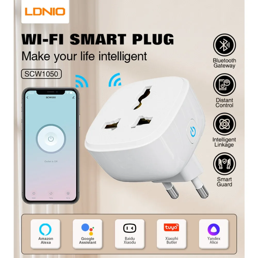 Smart SCW1050 In Stock 10A EU/ UK/ US Alexa Google Home Tuya Smart Power Strip Socket Remote Control Mini Wifi Smart Plug