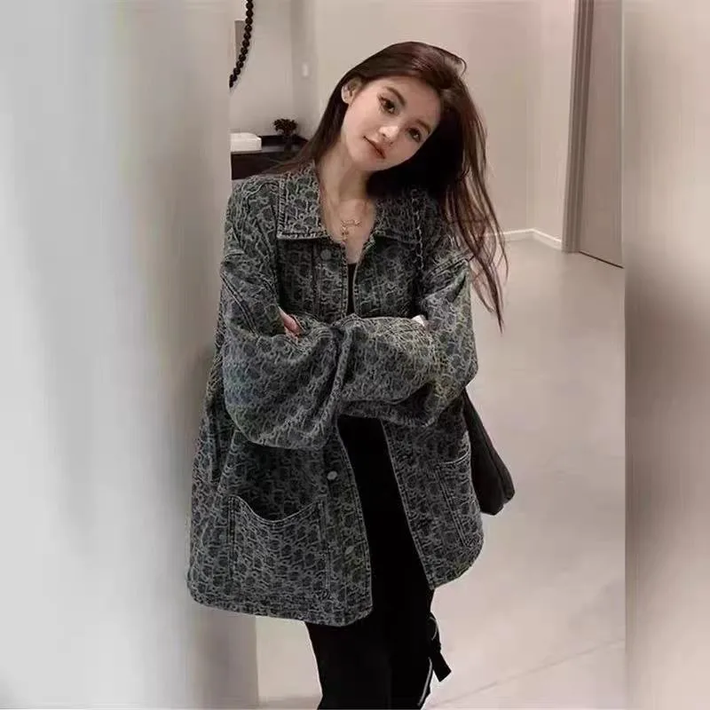 Blouses Jackets Shirts Women's Spring/Autumn American-style Vintage Denim Trendy Distinctive Mid-length New Relaxed Minimalist