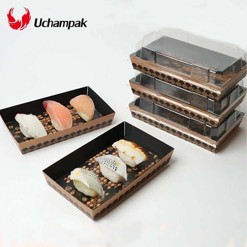 5/20Pcs Black Gold Sushi Kraft Paper Box with Clear Lids Disposable Lunch Box Sandwich Takeaway Boxes Charcuterie Containers