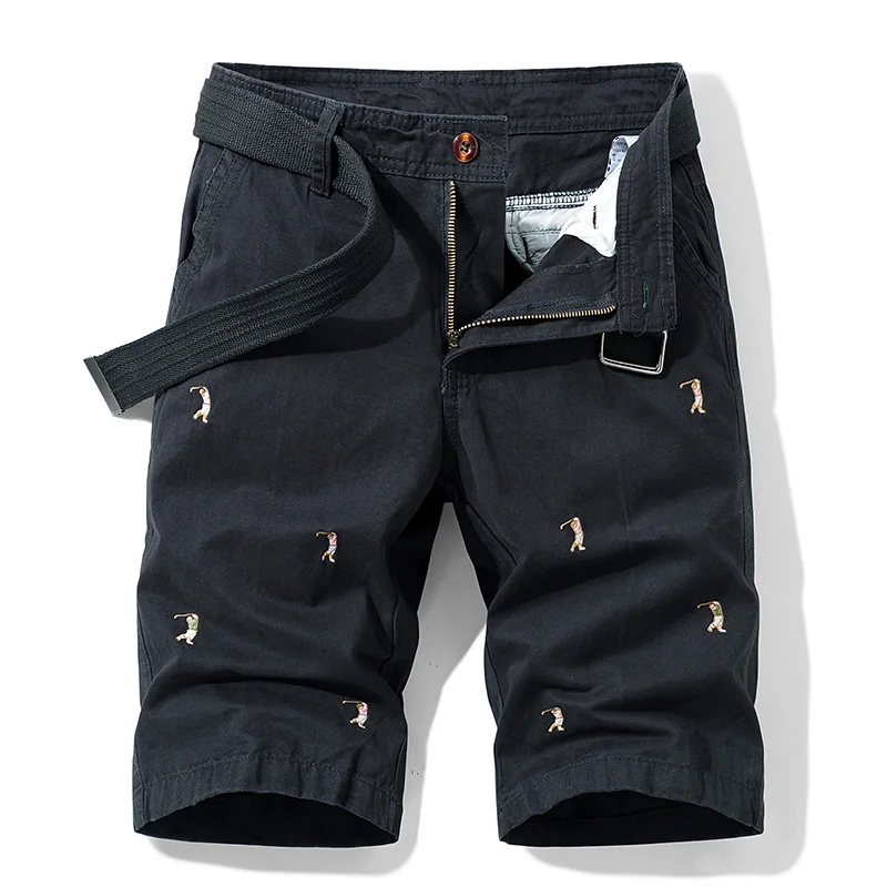 

Мужские летние тонкие прямые повседневные шорты средней длины с вышивкой, модные, универсальные, дышащие, для активного отдыха, молодежные
