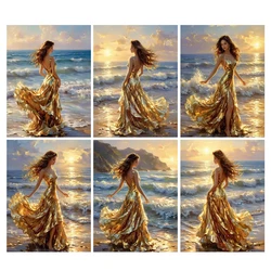 Diy Full Mosaic Art Beach Sexy Woman Diamond Painting Cross Stitch Sunset Sea Girl Rhinestone Embroidery Picture Wall Decor