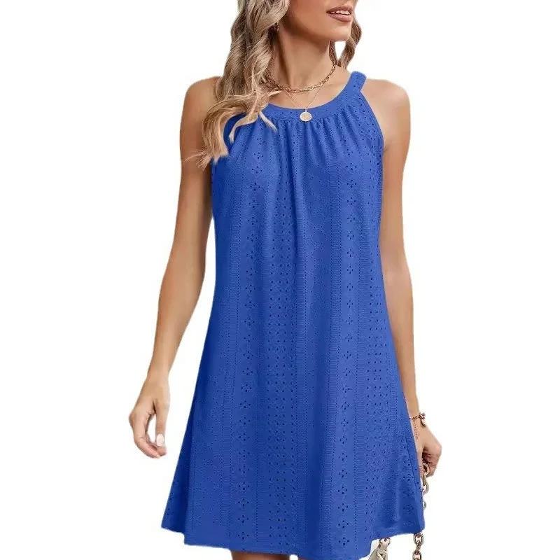 Ele Hollow Hook Knit Svel Beach Dr Falda acampanada tejida de algodón y poliéster con cintura suelta para jóvenes de primavera