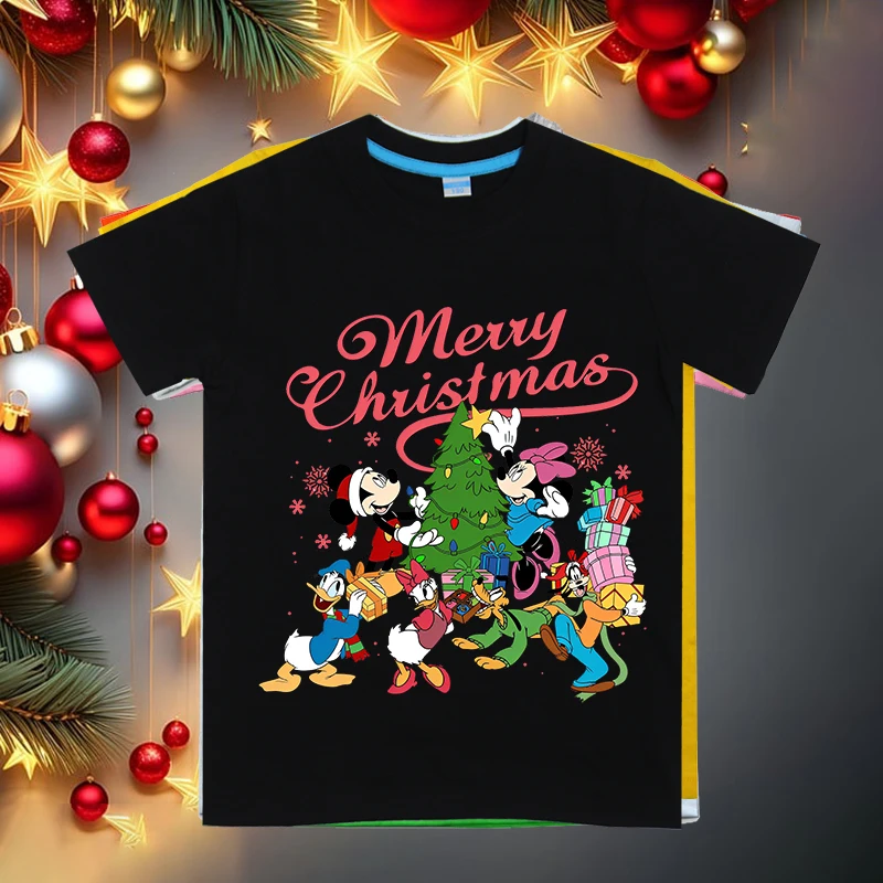 

Mickey Mouse and Friends Christmas Tree kids cotton T-shirt holiday short sleeves for boys and girls