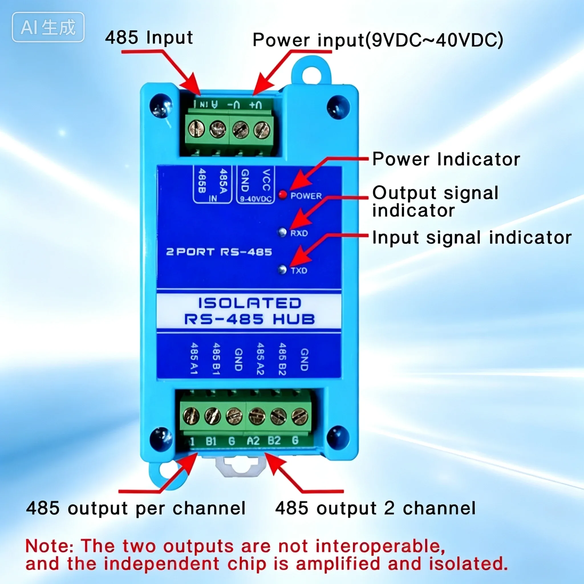 RS485 Repeater for Industrial Use, 2-Port Photoelectric Isolated Signal Amplifier, Anti-Interference & Lightning Protection