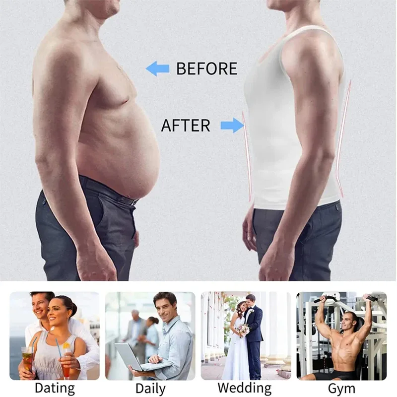 Men Compression Shirt for Body Shaper Slimming Vest Tight Tummy Underwear Tank Top image 6
