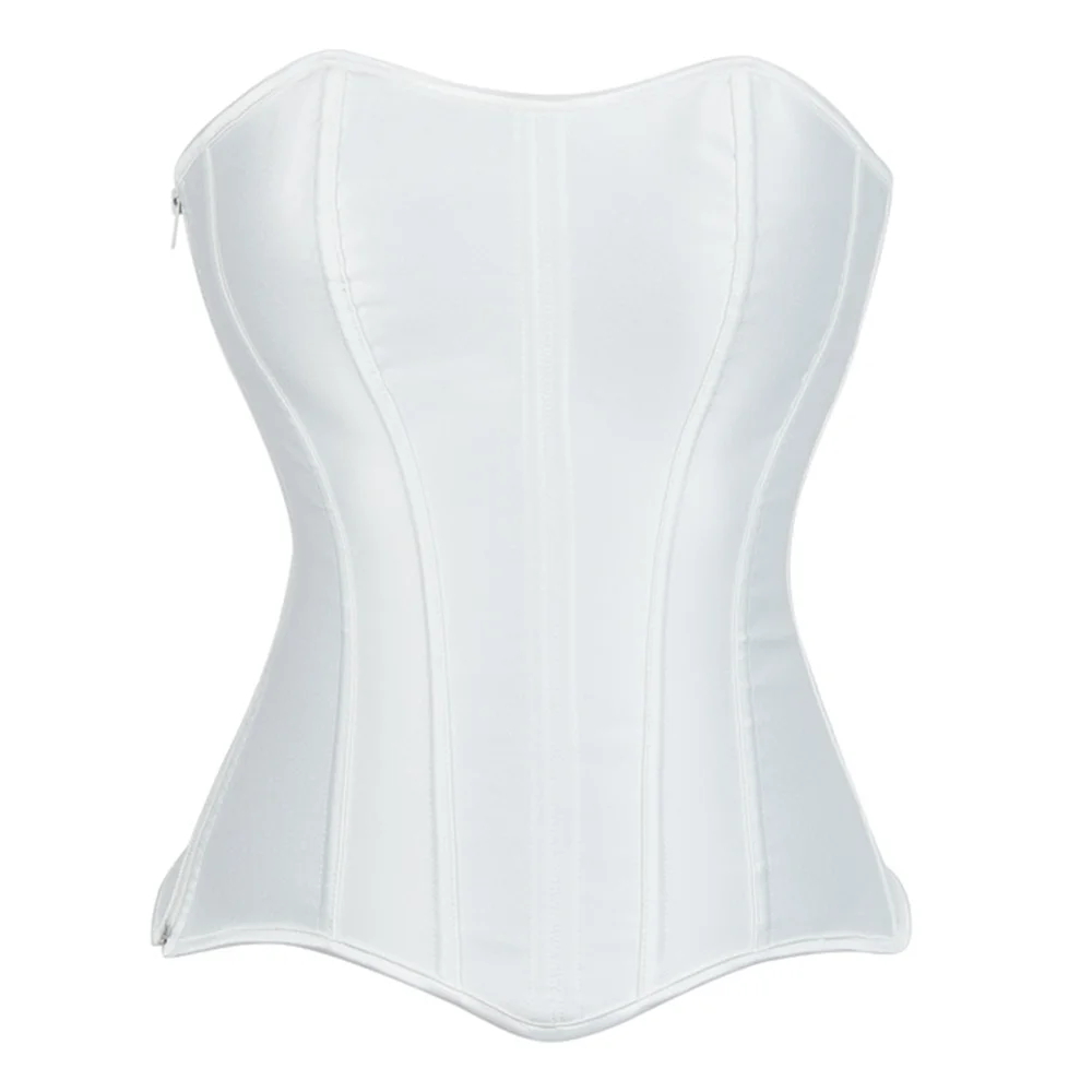 Corsés sexis blancos Bustiers para mujer corsé por encima del busto Top Corselet satén hasta cremallera Corsetto Shaper gótico Korsett negro