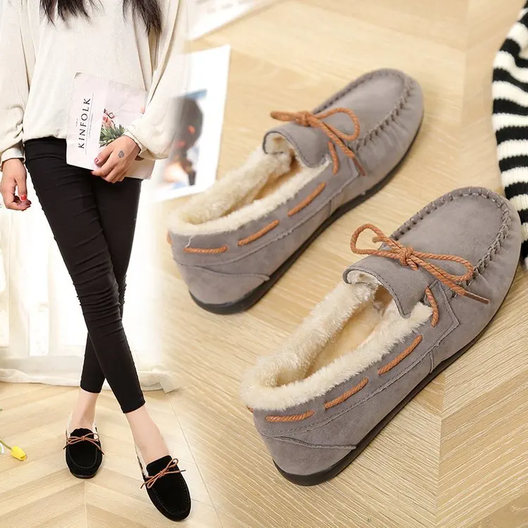 Winter Shoes Women Autumn Loafers With Fur Female Footwear Casual Sneaker Modis Shallow Mouth Round Toe Moccasin Boat New Fall S