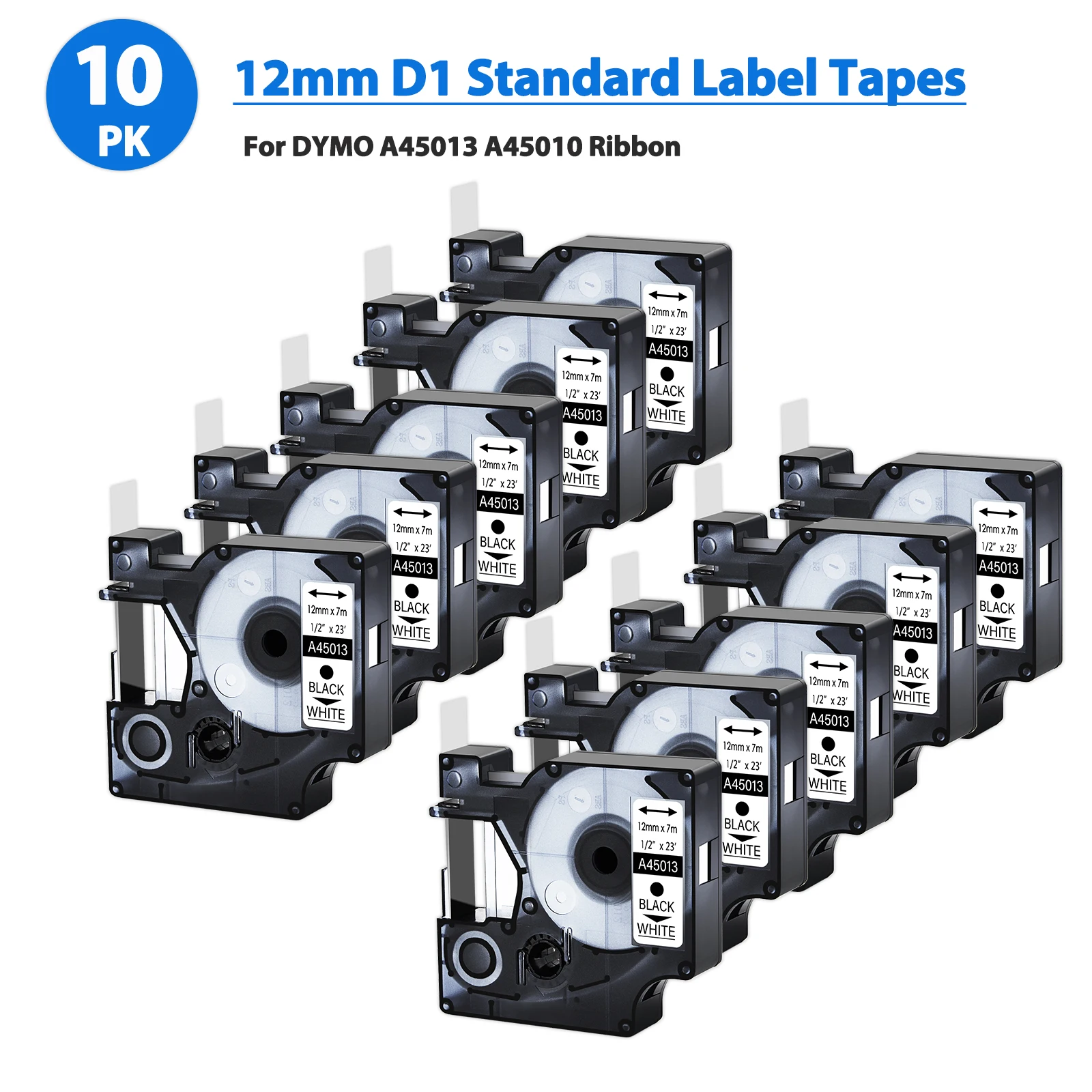 

3/5/10PK 12mm D1 Standard Label Tapes Compatible for Dymo A45013 45010 Various Colors Ribbon Label For DYMO LabelManager 100 450