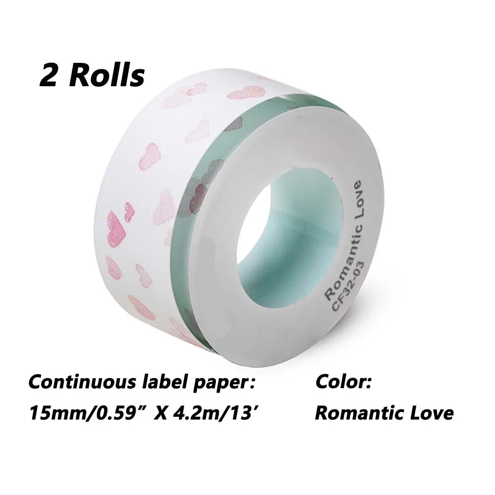 2 Rolls thermosensitive Continuous label paper,Colored,ransparent,For P12/D30/D30S/D32/D35/Q30 label Maker printer 15mmx4.2m