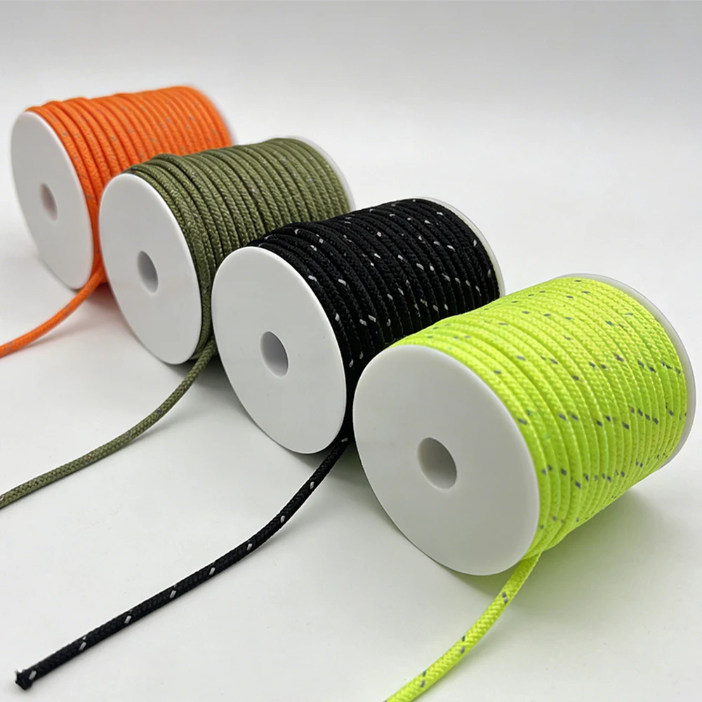 Corda de Paracord Refletiva de 50M, 4mm, Corda de Paraquedas para Camping ao Ar Livre, Corda Durável para Tenda, Alça de Guarda-Chuva, Corda para Varal