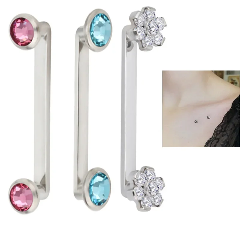 

ASTM F-136 Titanium Dermal Surface Barbell PIERC Micro Dermal Anchor Piercing CZ Paved Top Labret Internal Thread Body Jewelry