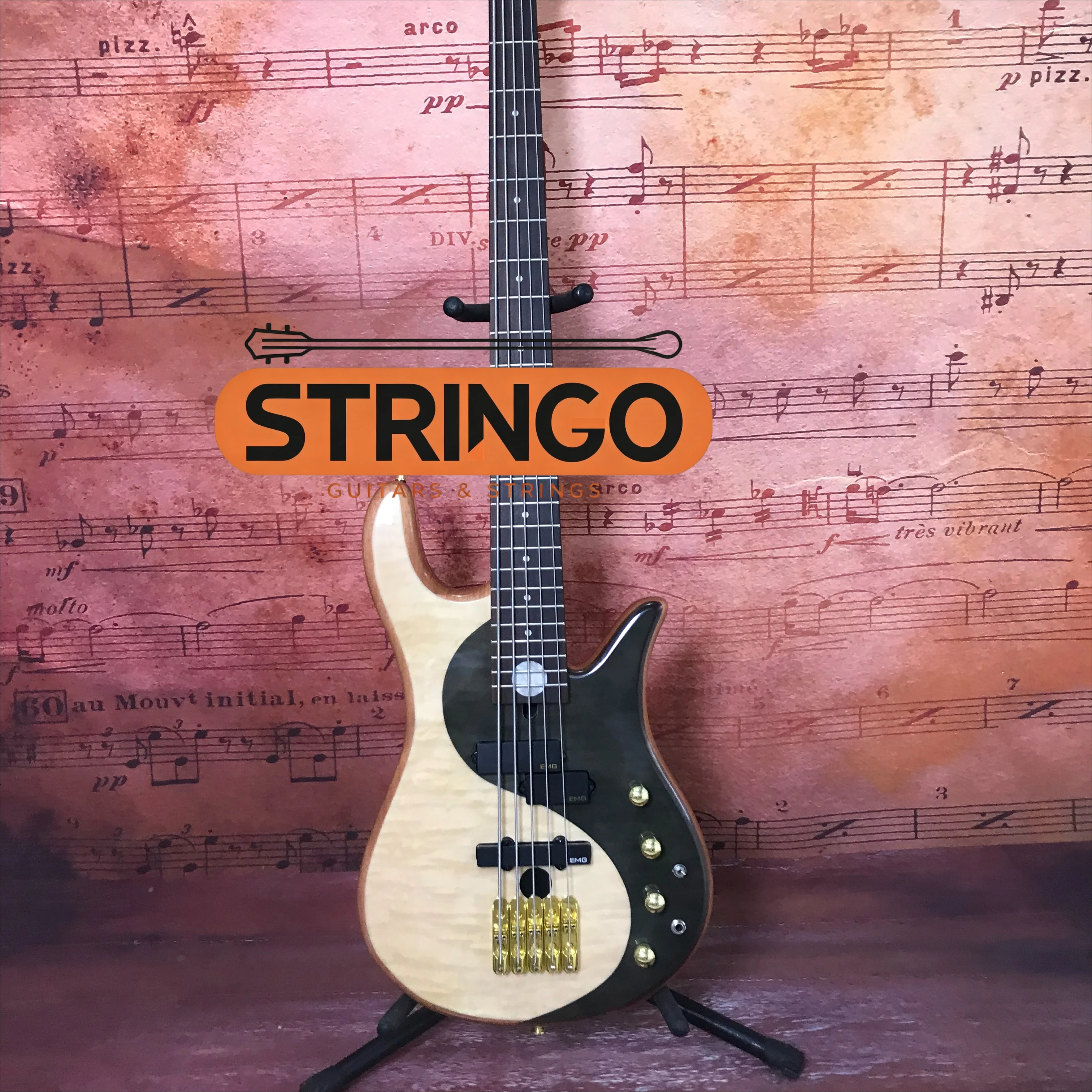 Yin Yang Color 6 String Electric Bass Mahogany Quilted Maple Top Active Circuit Professional Bass Free Shipping