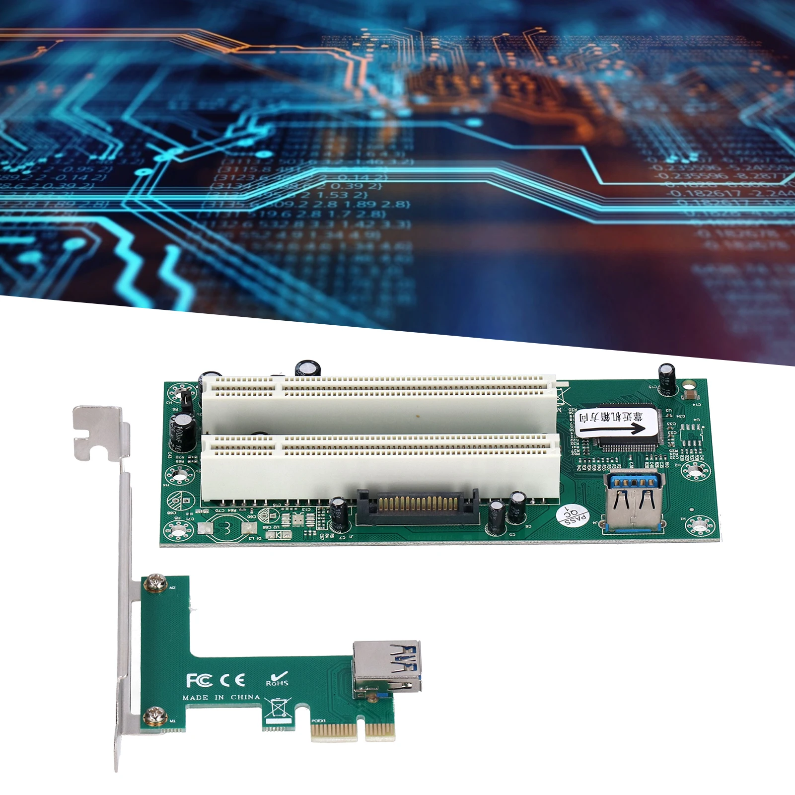 

4-контактная карта расширения ПК ST46 Mini PCI‐E X1 для конвертера карт расширения Dual PCI Riser Card с кабелем USB 3.0