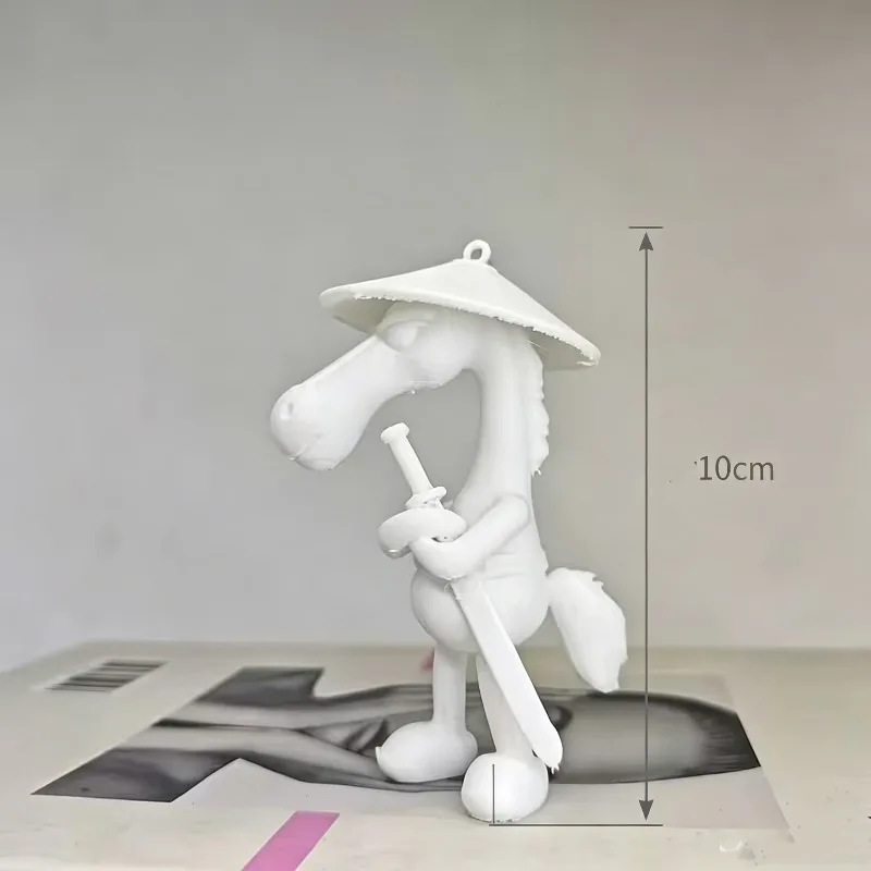 3D Printed Samurai Horse Pendant Warrior Horse Straw Hat Sword Bag Charm Mini Desktop Figurine Small Table Ornament