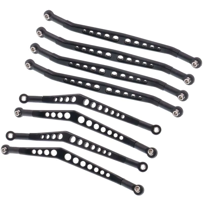 8PCS CNC Metal Linkage Set Upper and Lower Suspension Link Rod for 1/10 RC Crawler Axial Wraith 90020 90018 90031,Black