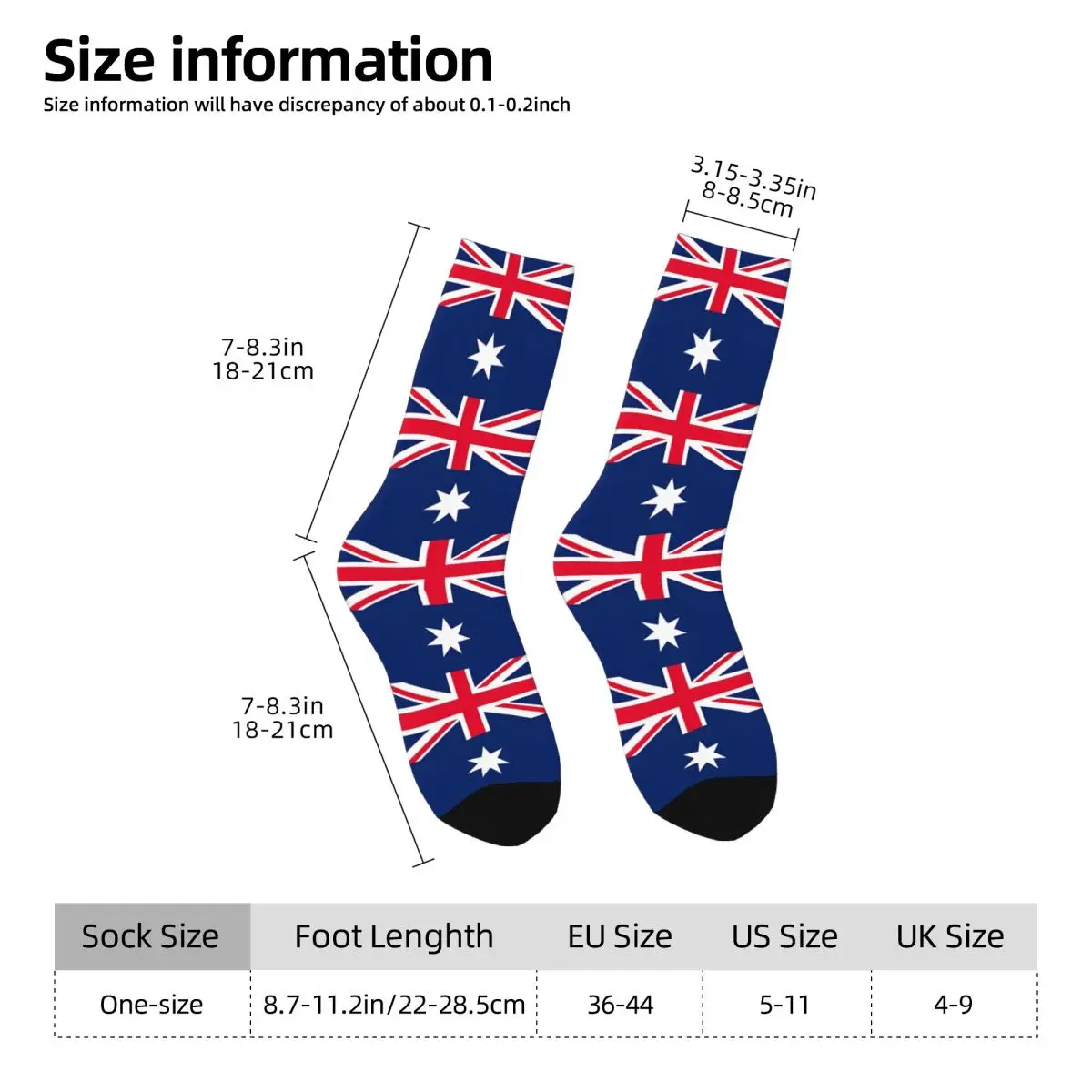 Official Flag Of Australia Kawaii Socks Hiking Cartoon Pattern Socks