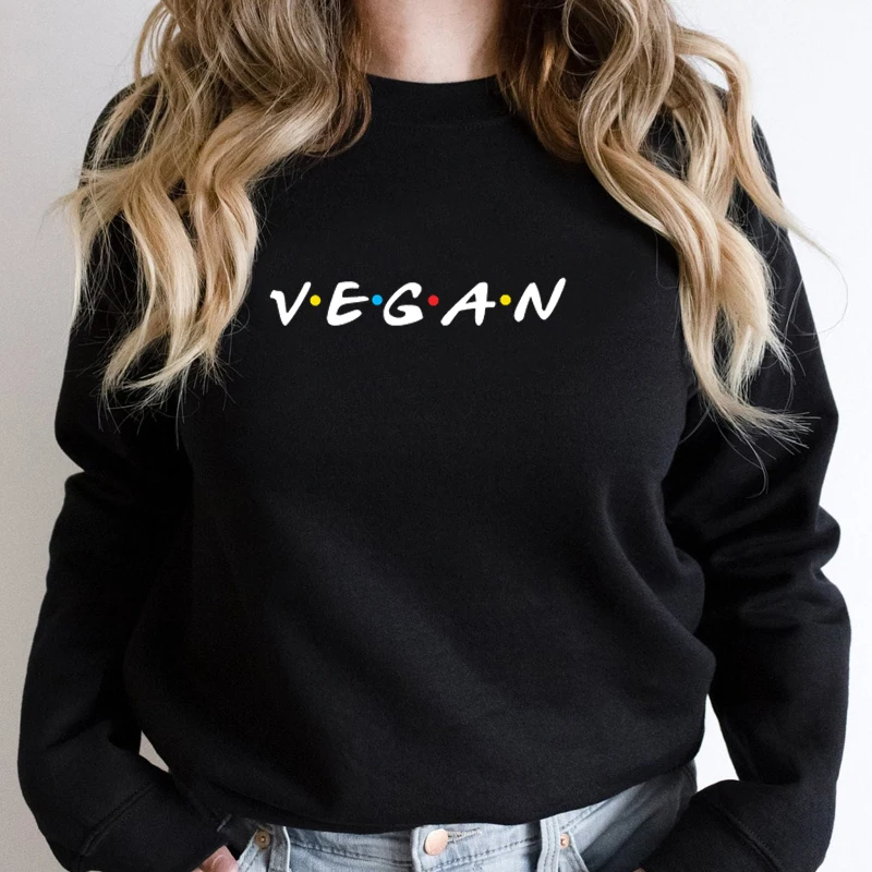 Friends Vegan Women Sweatshirt Long Sleeve Graphic Hoodies O Neck Streetwear Outfits Loose Jumpers Ladies Clothing Femme Tops