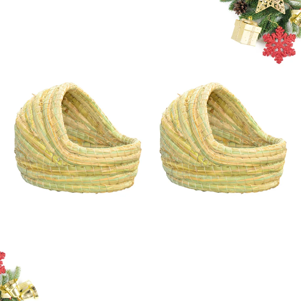 

2pcs Hamster Bed Mini Pet Warm Nest For Small Animals Straw Braid Hideout Platform Easy Clean Odor Resistant Suitable