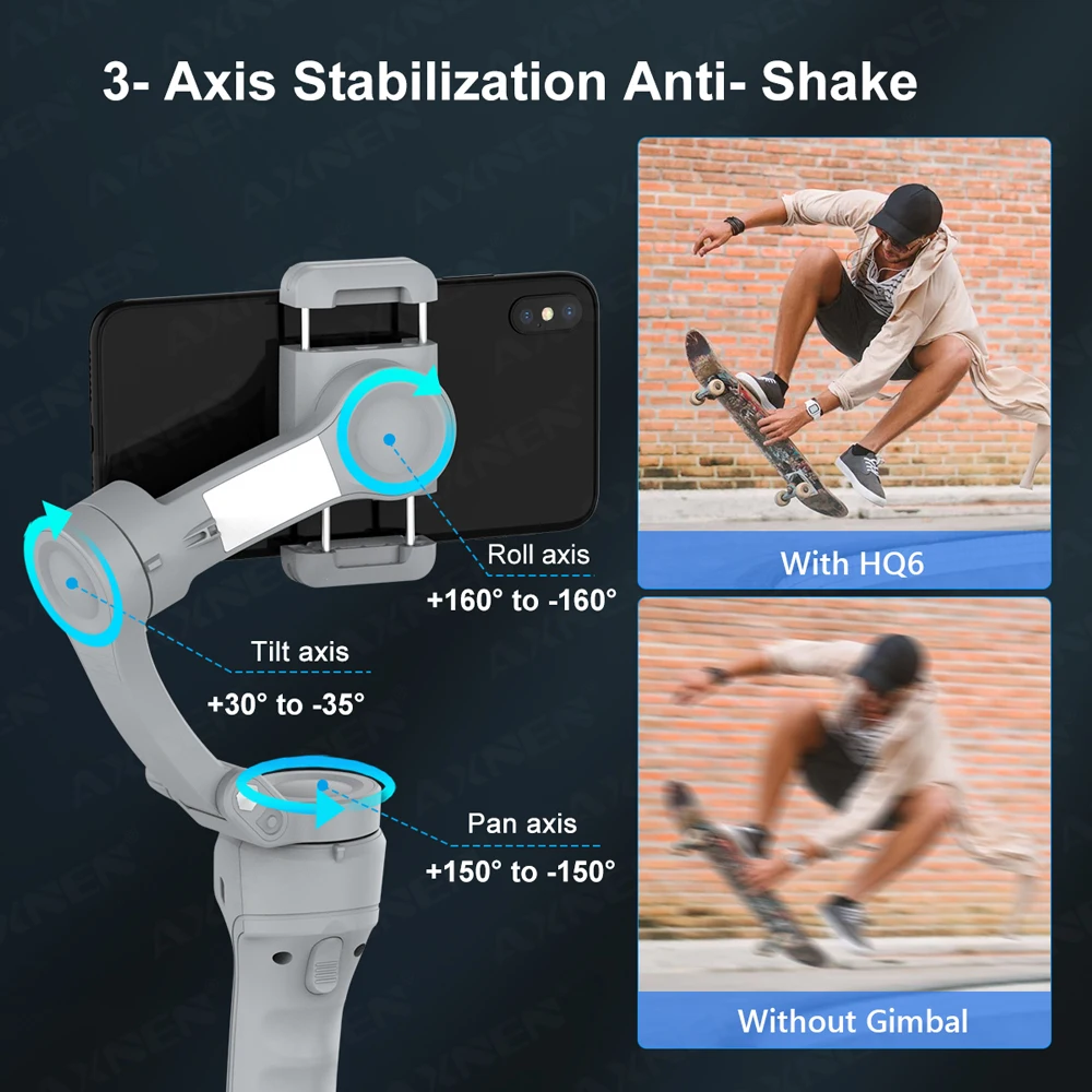 HQ6 3-Axis Handheld Gimbal Mobile Phone Shooting Stabilizer with Fill Light, Zoom, Face Tracking, Animal Following for Cellphone