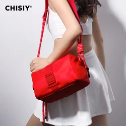 CHISIY Original Handmade Red Nylon Leisure Student Sports Fitness Zipper Travel Summer Crossbody Bag Valentine's Day Gift